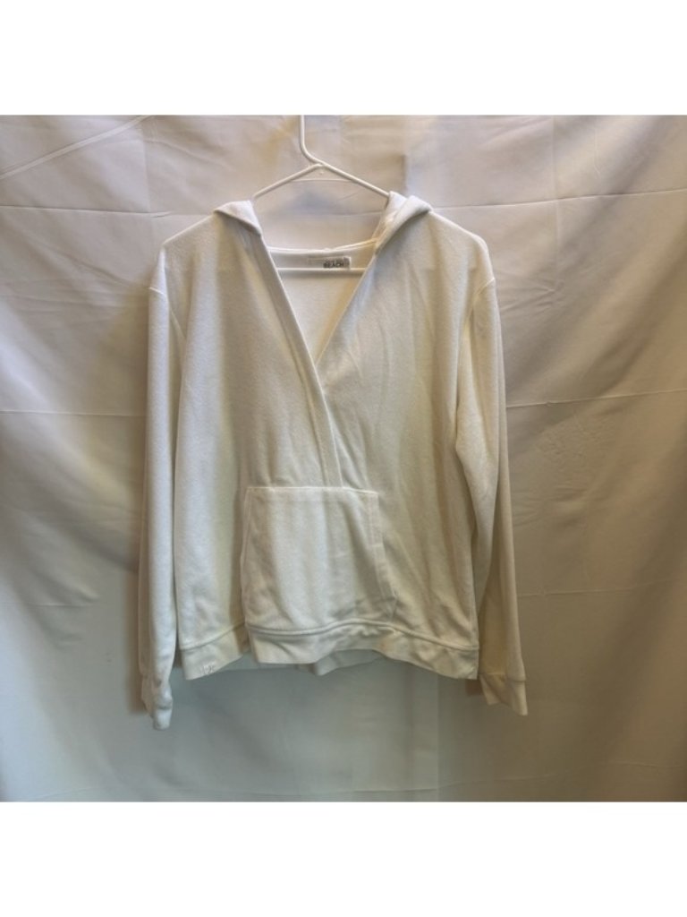 Barefoot Dreams Terry Wrap Hoodie Sweatshirt M White Lounge Beach Coastal Cozy